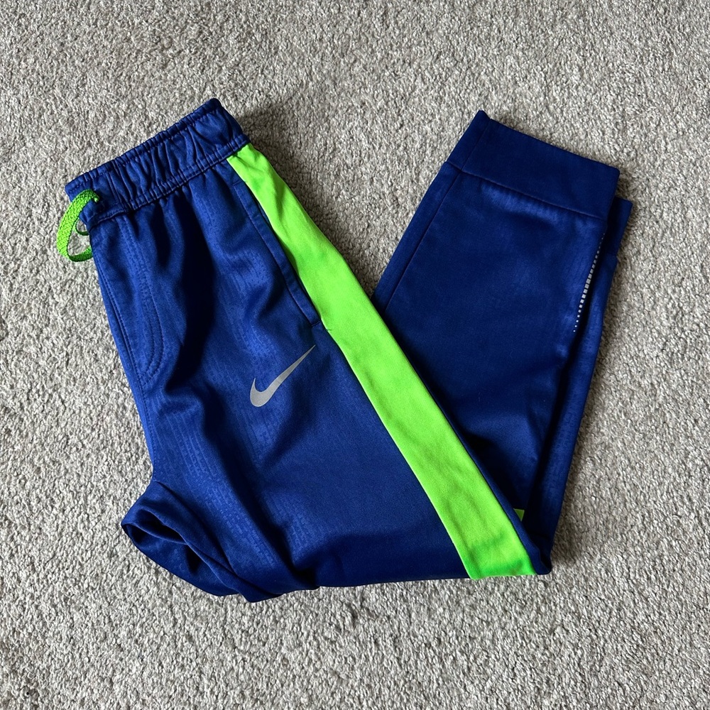 Nike Kids Thermafit Meduim Blue and Green Fleece Lined Track Pants